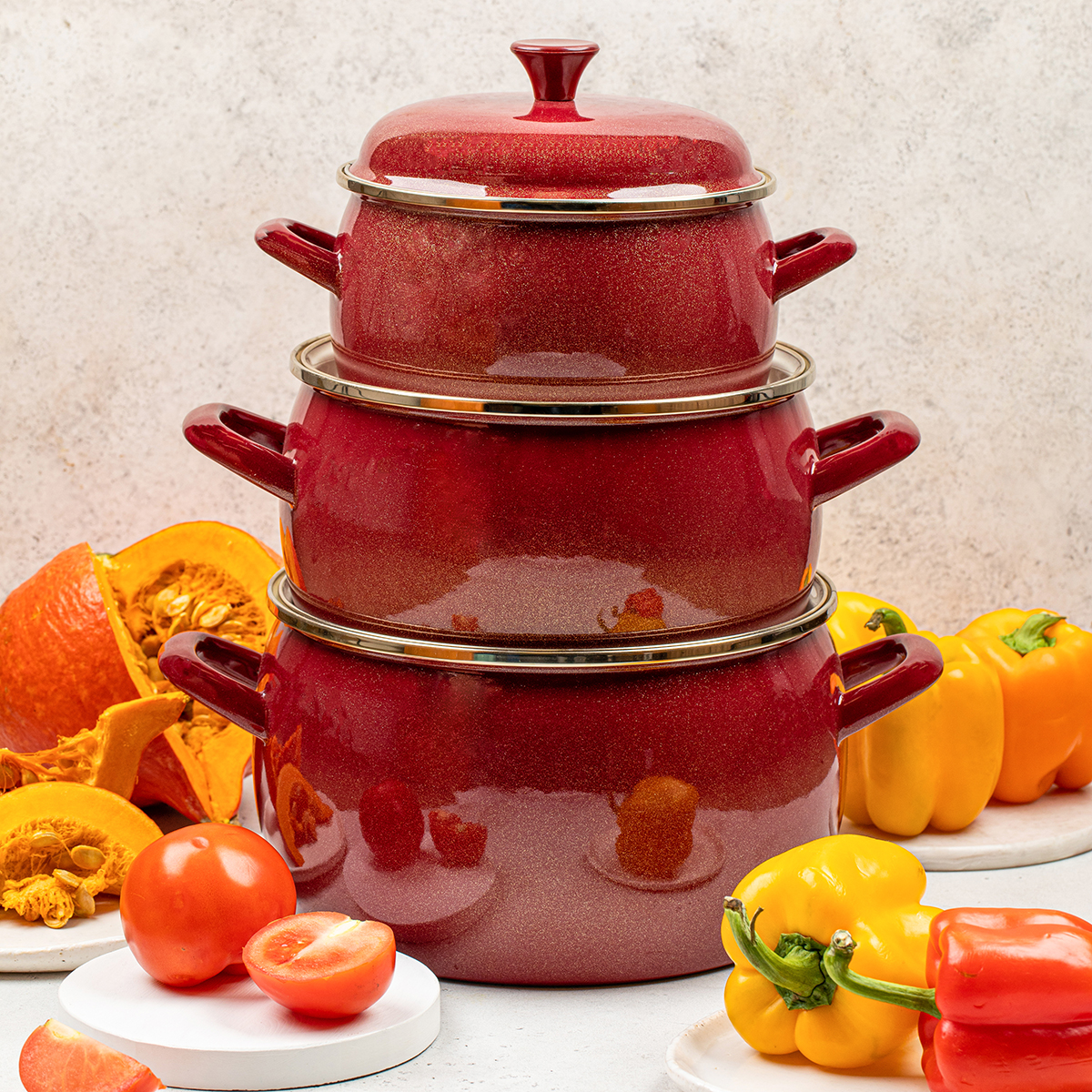 Набор кастрюль эмалиров. "бордо" (2,4 + 3,3 + 5,7 л) (1) "metrot"