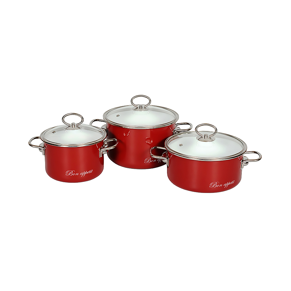 Набор кастрюль эмалиров. №03 "bon appetit" вишнев. (2 + 4 + 5 л) "стальэмаль"  8db035s