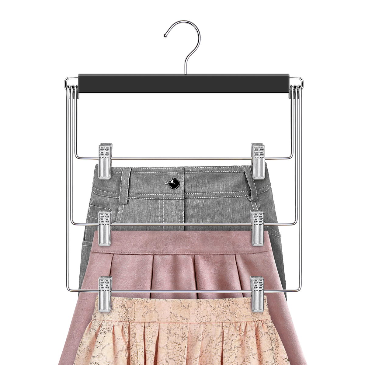 Вешалка-качели для брюк и юбок 3-х уровневая с клипсами, черная (1/30) "valiant" bh-s3k