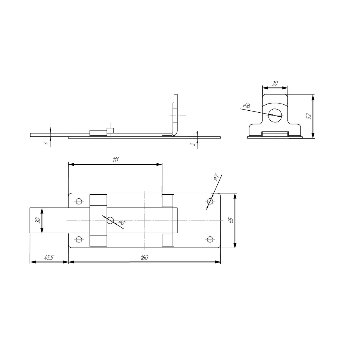 Засов дверной зд-13 плоский с проушиной (бронза антик) (25) "секрет"