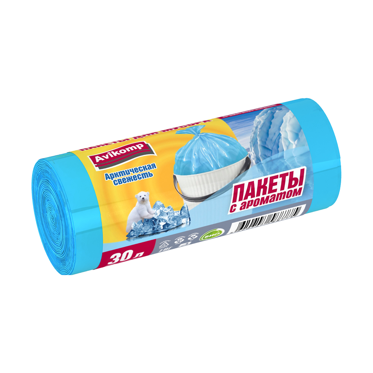 Пакеты для мусора ароматизиров. "арктическая свежесть" 30 л, рулон 20 шт. (голубые) 9 мкм (1/30)