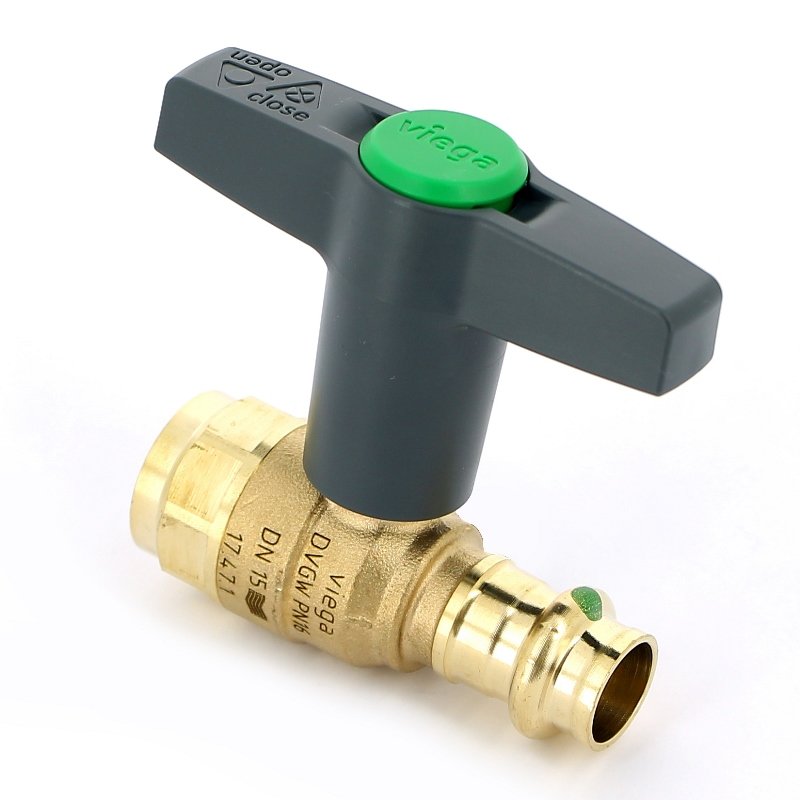 Кран шаровой EASYTOP VIEGA пресс-В 15х1/2" бронза SC-Contur, Т-ручка