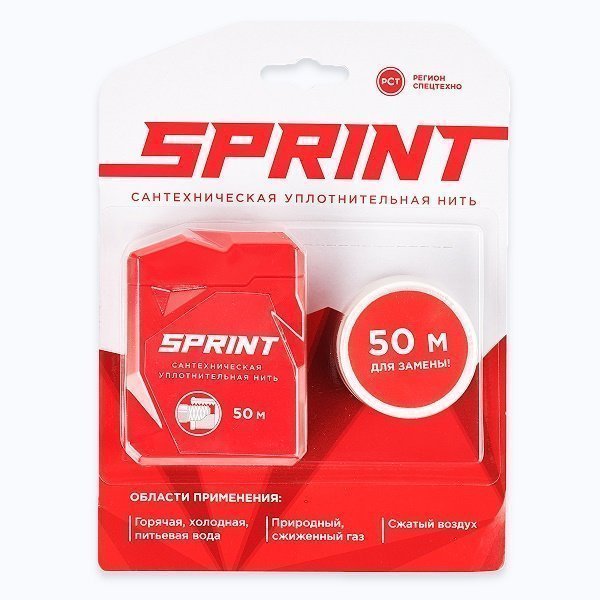 Сантехническая уплотнительная нить SPRINT бокс+катушка 2х50м (в блистере) СантехМастерГель