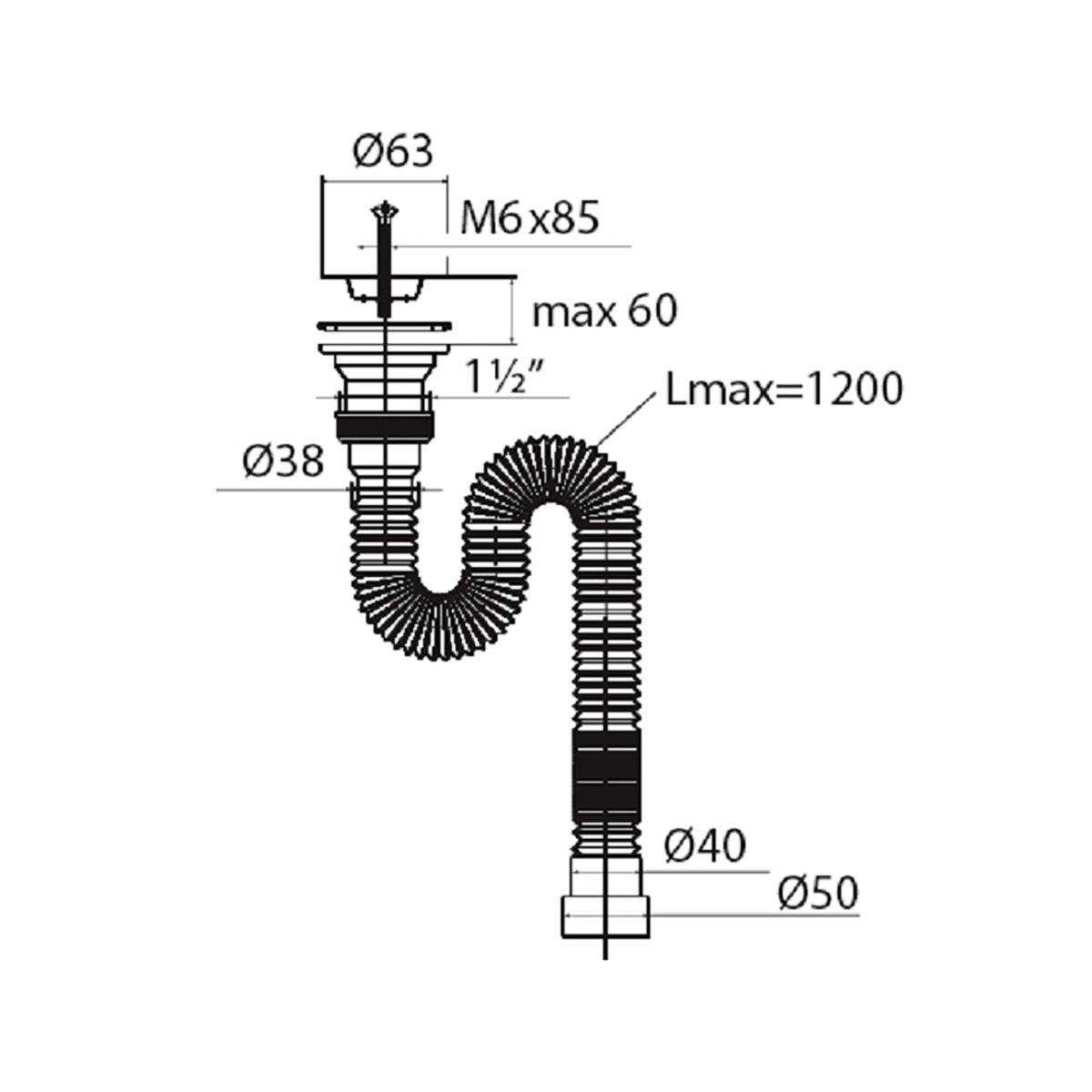 Сифон гофр. "элит мини" с нерж. чашкой 63 мм удлин. с хомутом жесткости (1/60) "вирпласт"