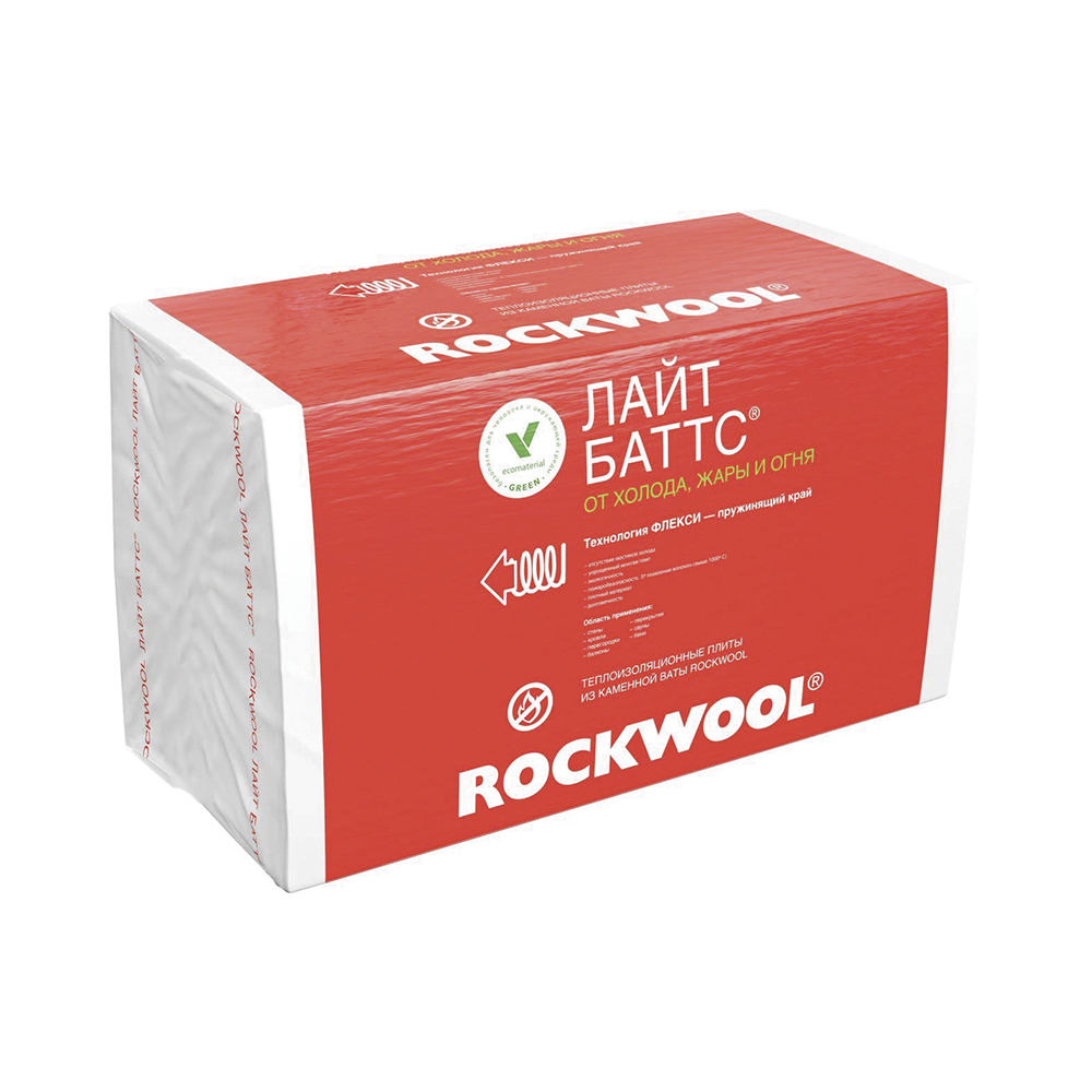 Изоляция "rockwool" лайт баттс  1000*600* 50 мм  (10 плит/ упак 6 м2/ 0,3 м3) (1)