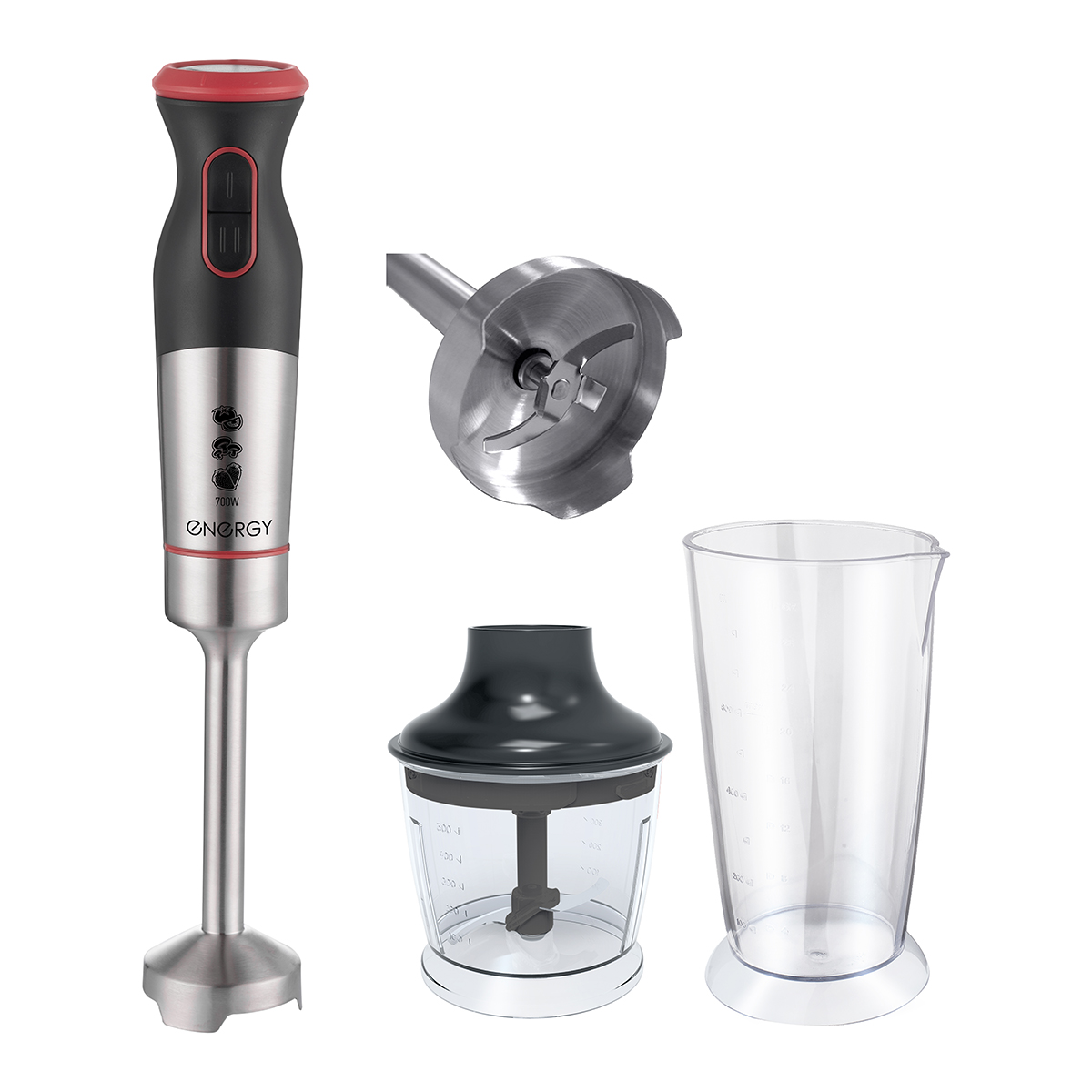 Блендер погружной "energy" en-138, 700 вт, 2 скор. (измельчитель, стакан для смешивания) (1/8)