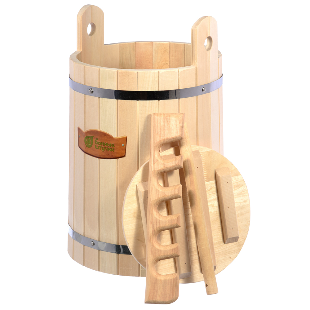 Кадка для воды и солений 30 л с гнетом и замком, липа (1) "банные штучки" 32690