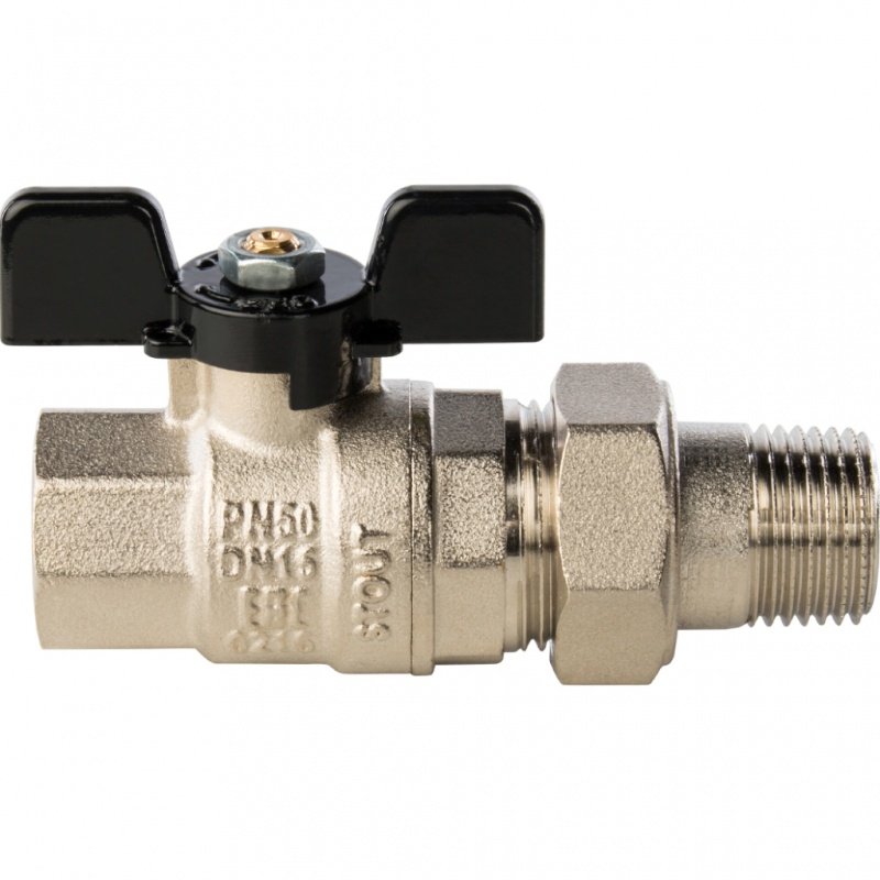 Кран шаровый STOUT ВН 1/2" с американкой бабочка