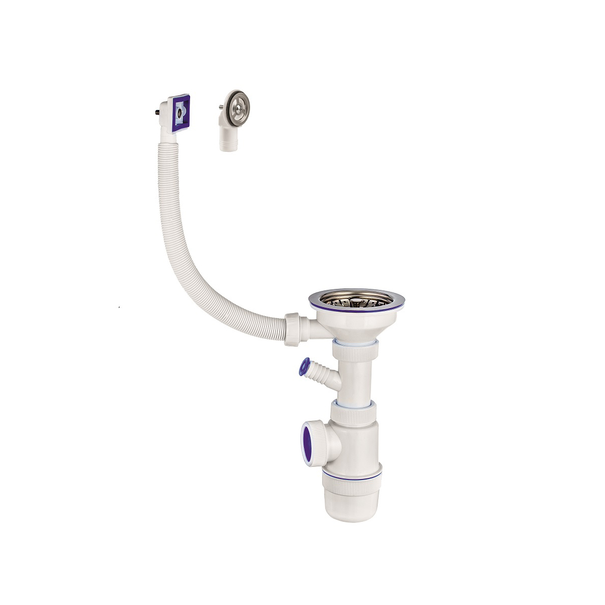 Сифон "элит" с нерж. чашкой 114 мм с отводом, с круглым и прямоуг. переливами (1/25) "вирпласт"