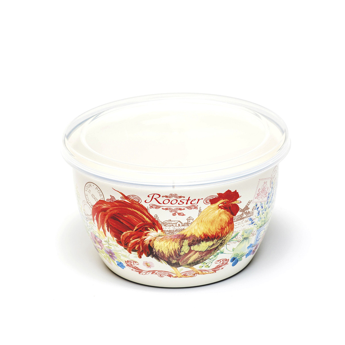 Миска эмалиров. "золотой петушок" 2,4 л, 18 см пласт. крышка (1/4) "metrot"