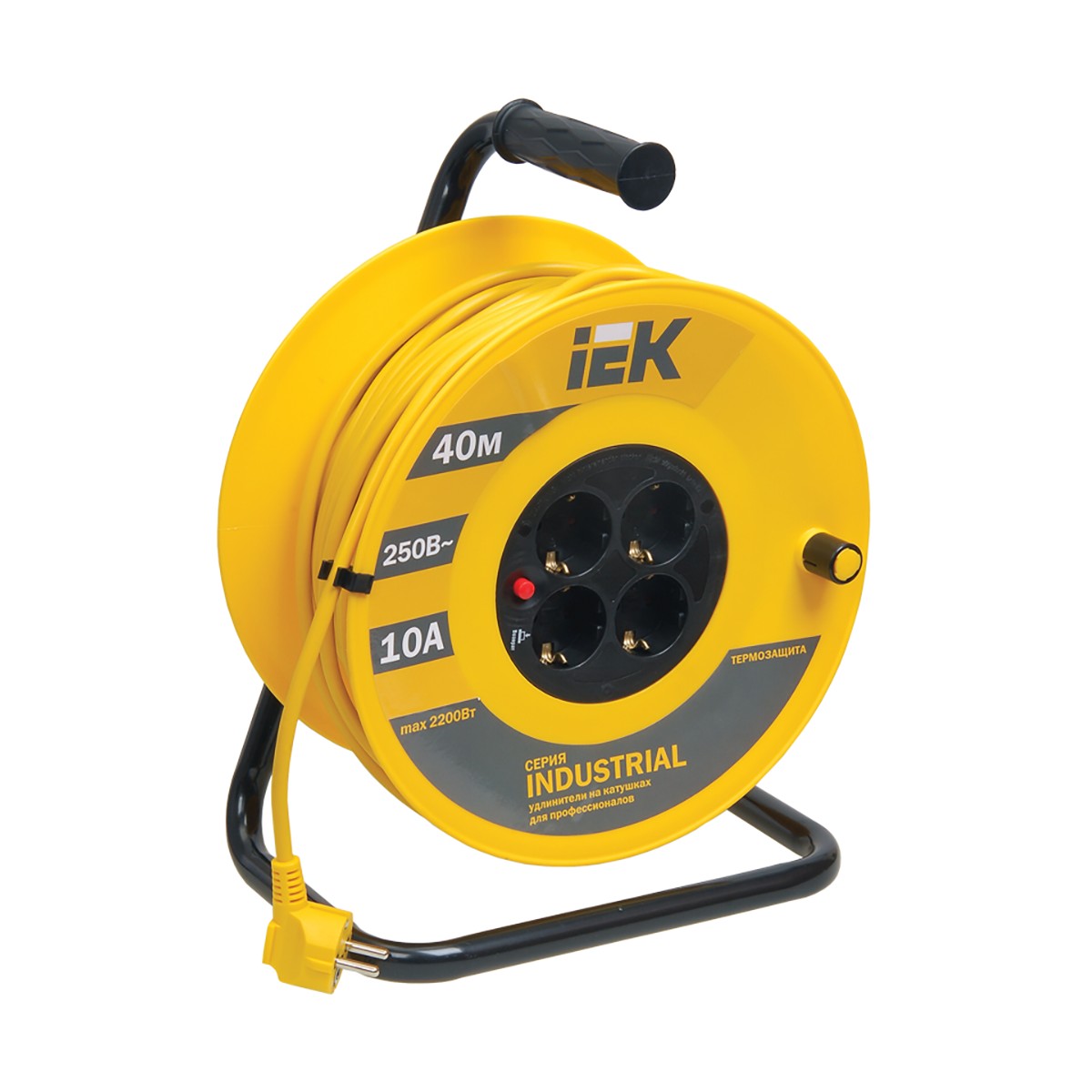 Удлинитель на катушке "industrial" с термозащ. 4 розетки, 40 м 3*1 мм (1) "iek"