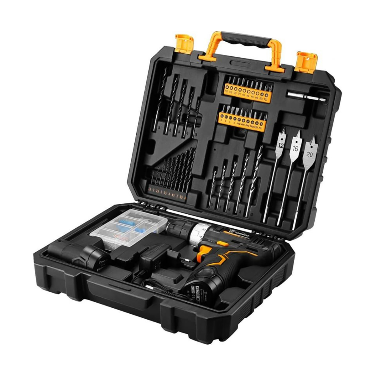 Дрель-шуруповерт аккум. gcd12du3 set5 li-ion с набором инструм. 92 предм., 2 аккум. "deko" 063-4148