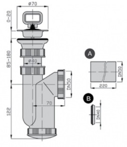 Сифон для мойки с нерж. решеткой 70х50мм M0461 MIANO