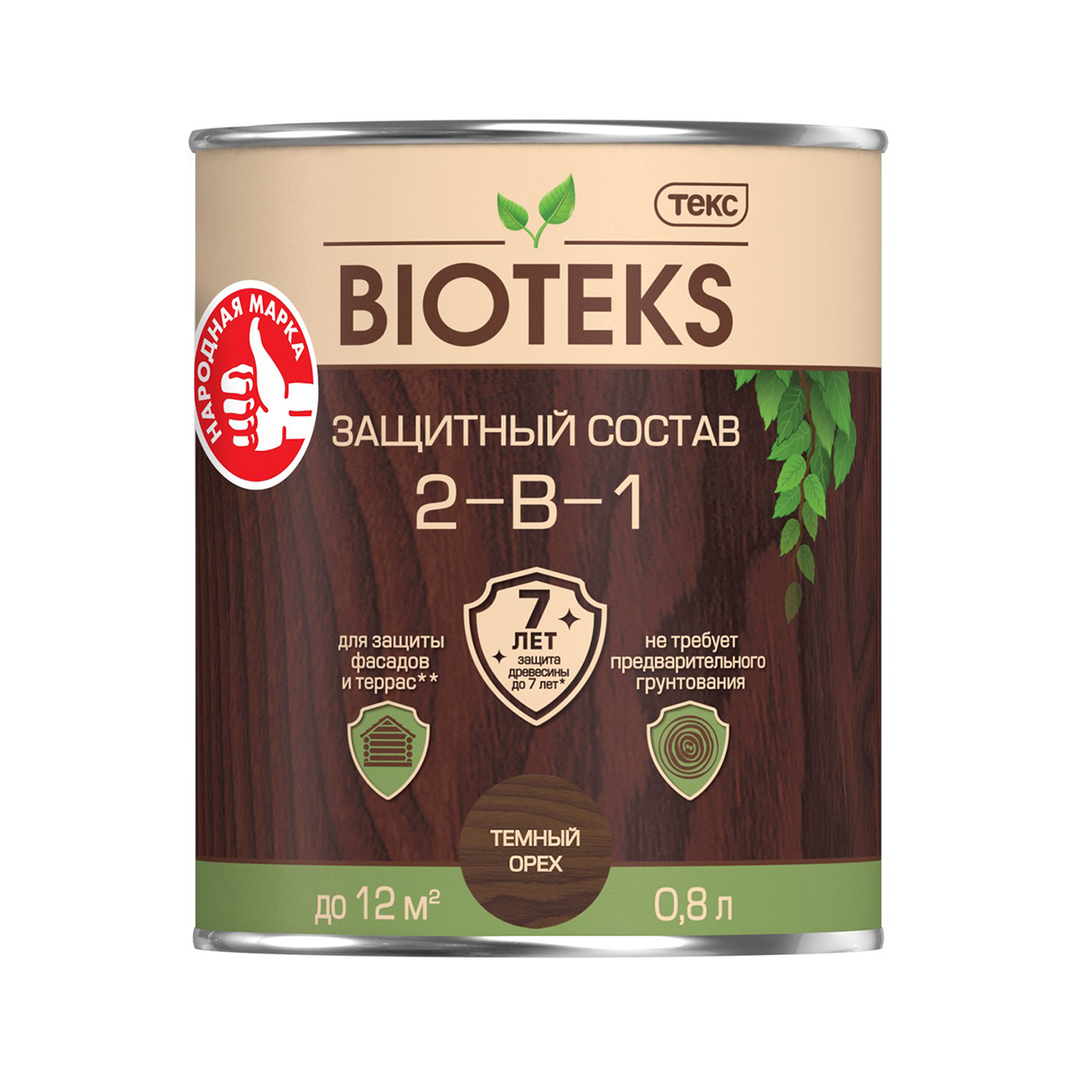 Биотекс темный орех  0,8 л (1/14) защитный состав  2 в 1 "bioteks"