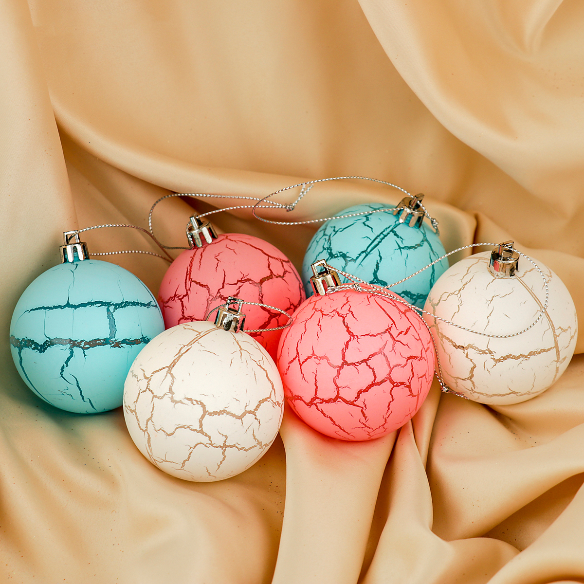 Шары новогодние d-6 см (набор 6 шт.) "кракле" цвет микс  "зимнее волшебство" 3276635