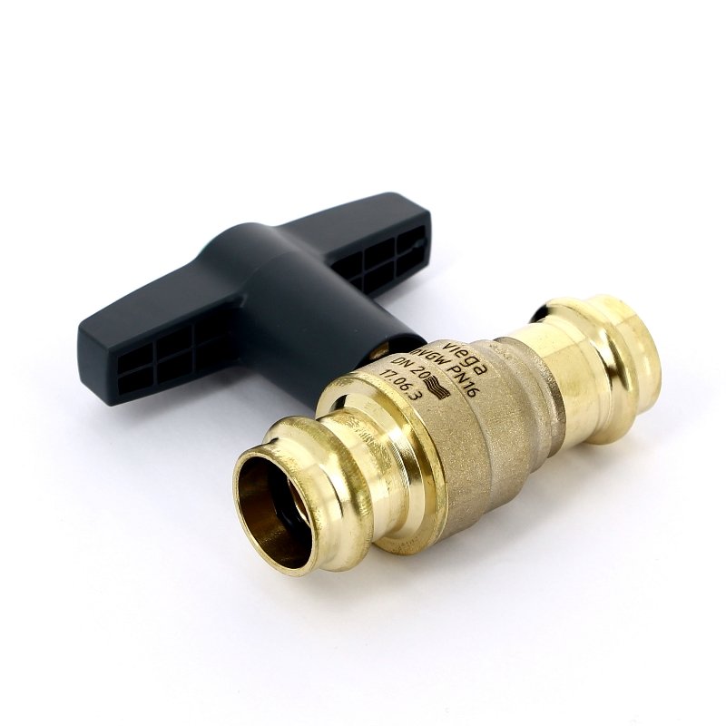 Кран шаровой EASYTOP VIEGA пресс 22 бронза SC-Contur, Т-ручка