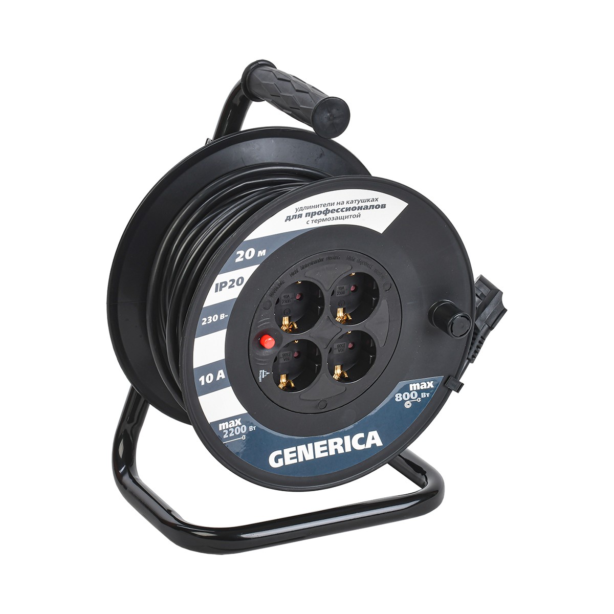 Удлинитель на катушке с термозащ. 4 розетки, 20 м 3*1 мм (1) "generica"