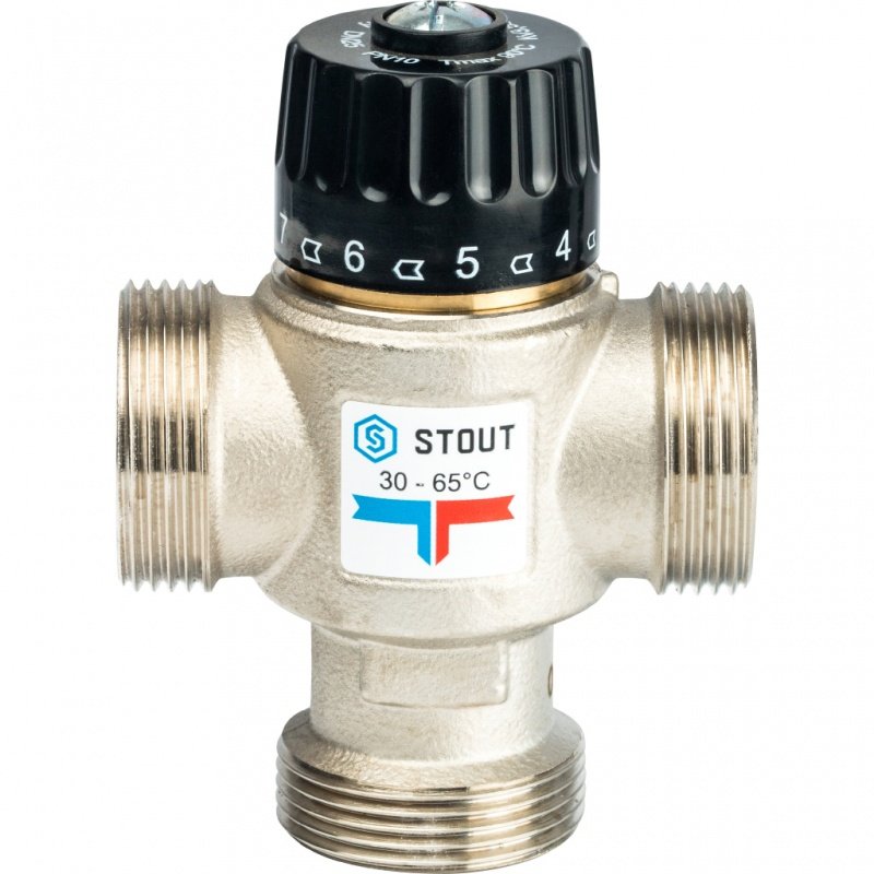 Термостатический смесительный клапан 1"1/4 STOUT НР 30-65°С 3,5 KVs