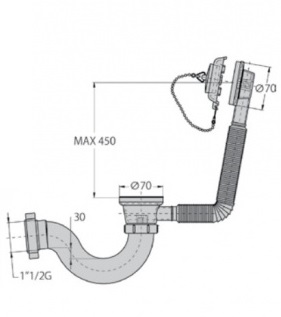 Сифон для ванны 1"1/2х70мм M0406 MIANO