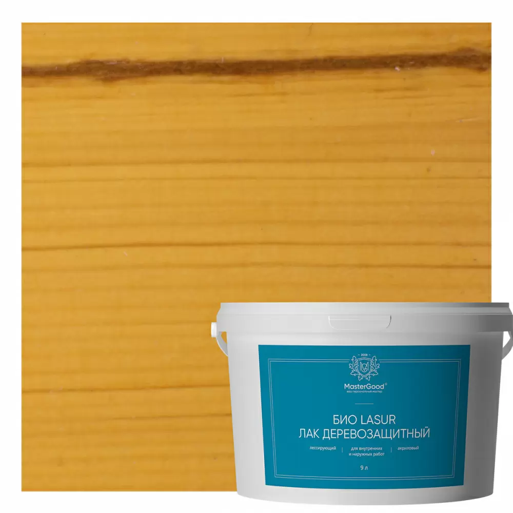 Master Good Био Lasur Лак лессирующий деревозащитный акриловый сосна (9л)