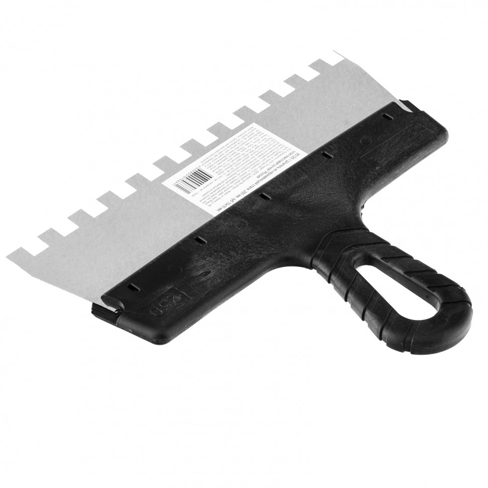 Шпатель из нержавеющей стали, 250 мм, зуб 10 х 10 мм, пластмассовая ручка Sparta (85129)