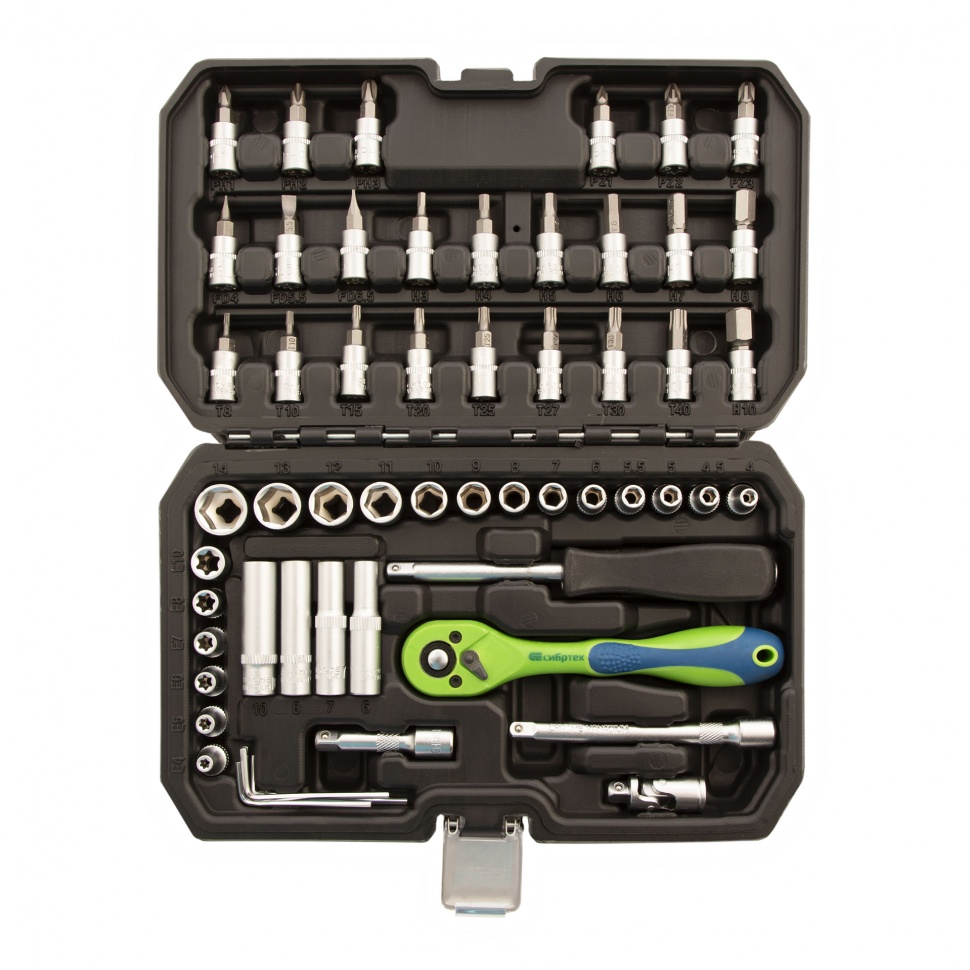 Набор инструментов 56 предметов, CrV, 1/4" Сибртех (13525)