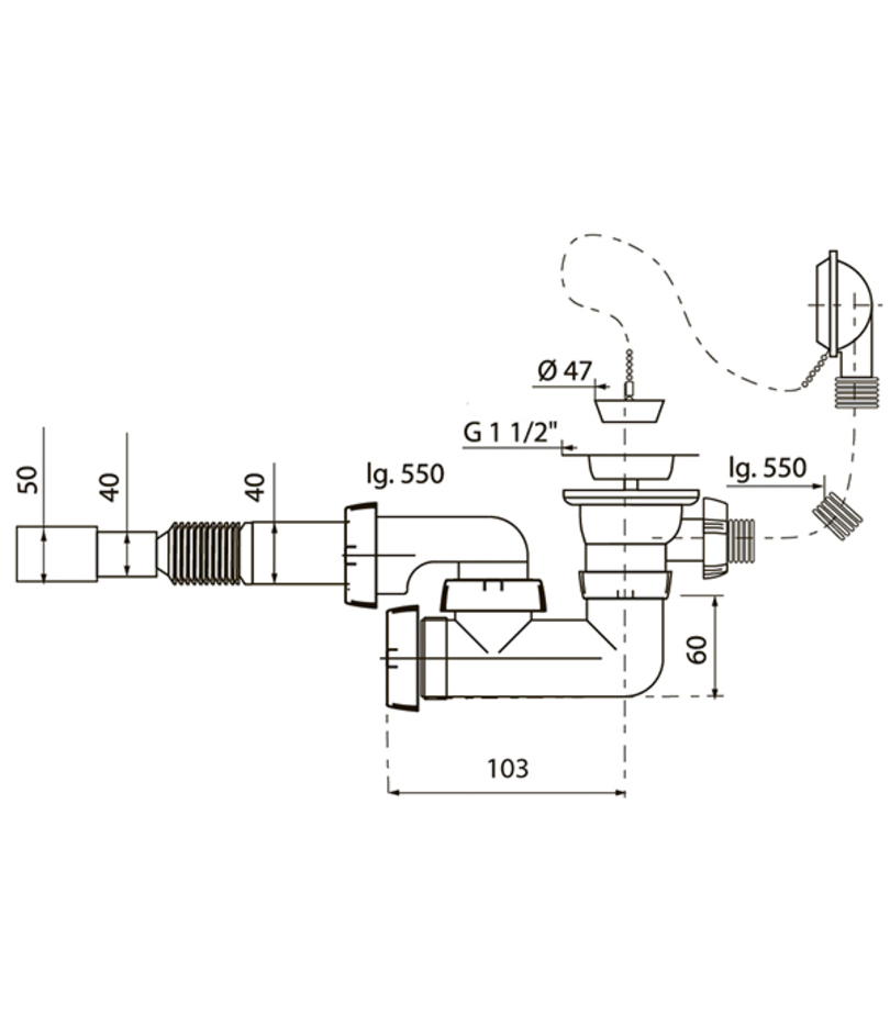 Слив-перелив 1 1/2 х 40 мм с регулируемым сифоном и с гофротрубой 40 x 40/50 мм WIRQUIN