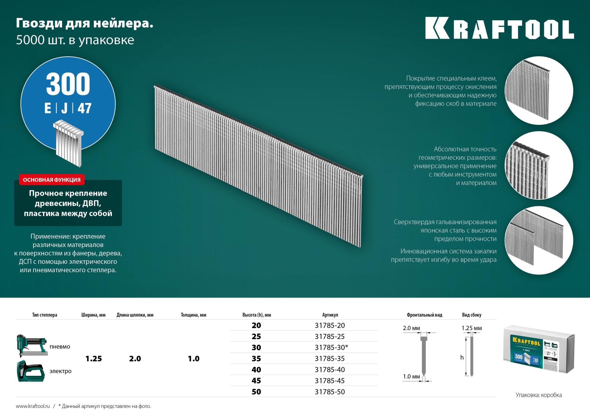 KRAFTOOL тип 18GA (47/300/F) 20 мм, 5000 шт, гвозди для нейлера (31785-20)