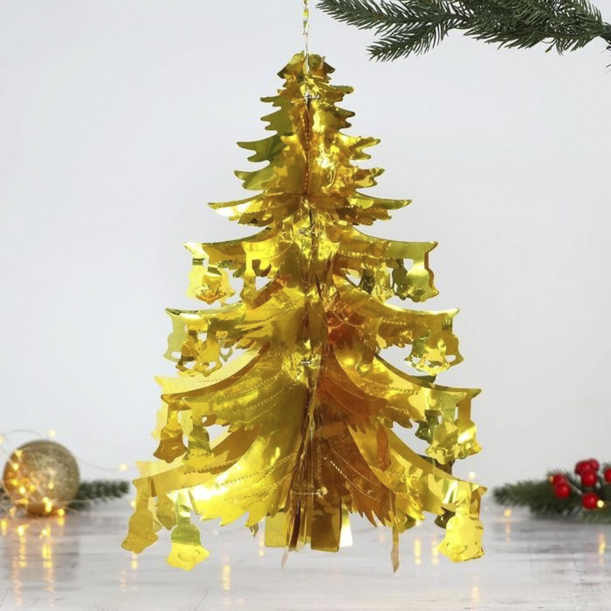 Украшение новогоднее "елка с колокольчиками" 27*34 см (фольга) (1/1800) "зимнее волшебство" 3555306