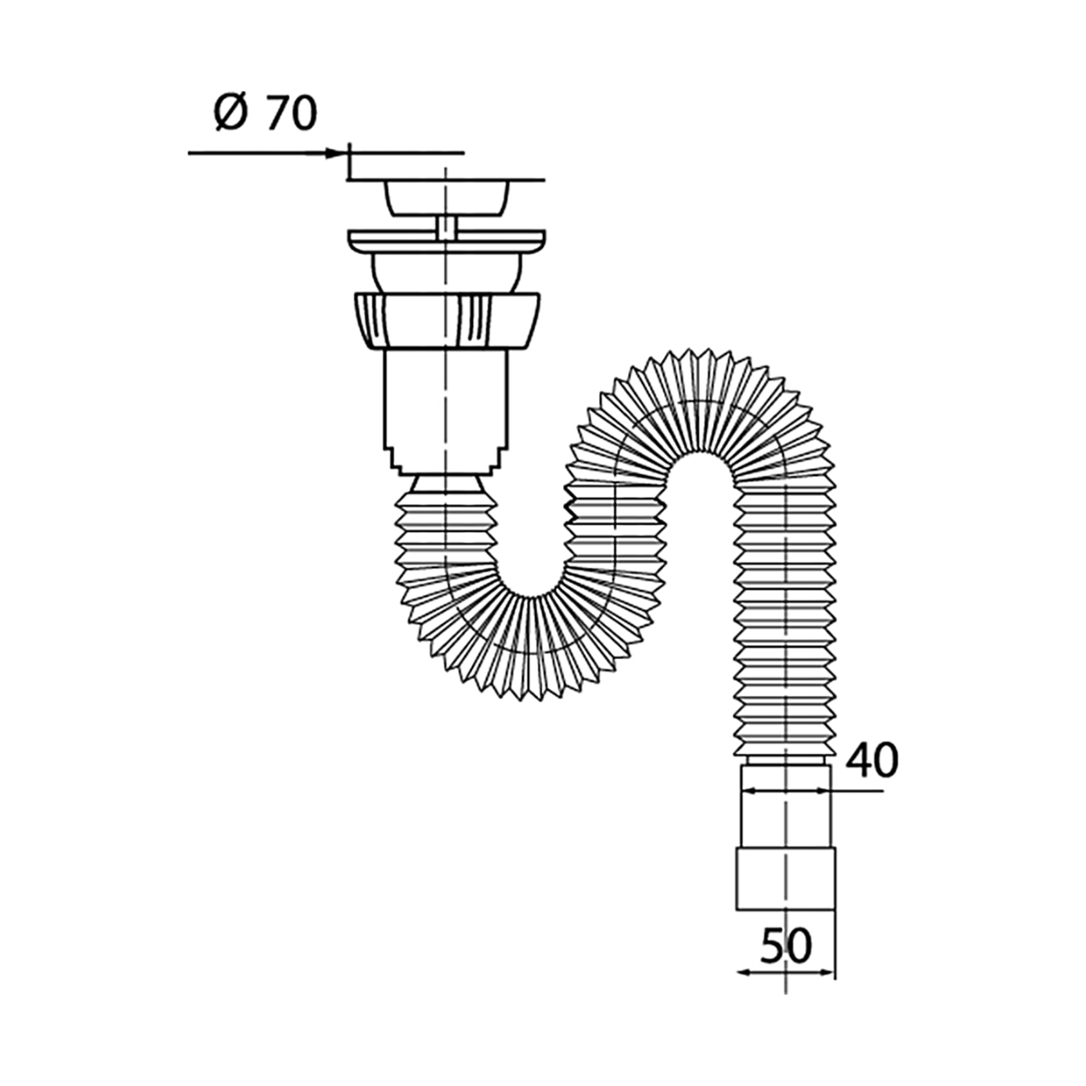Сифон гофр. выпуск 1 1/2" х 40/50 мм 1200 мм с хомутом жесткости (1/60) "wirquin"