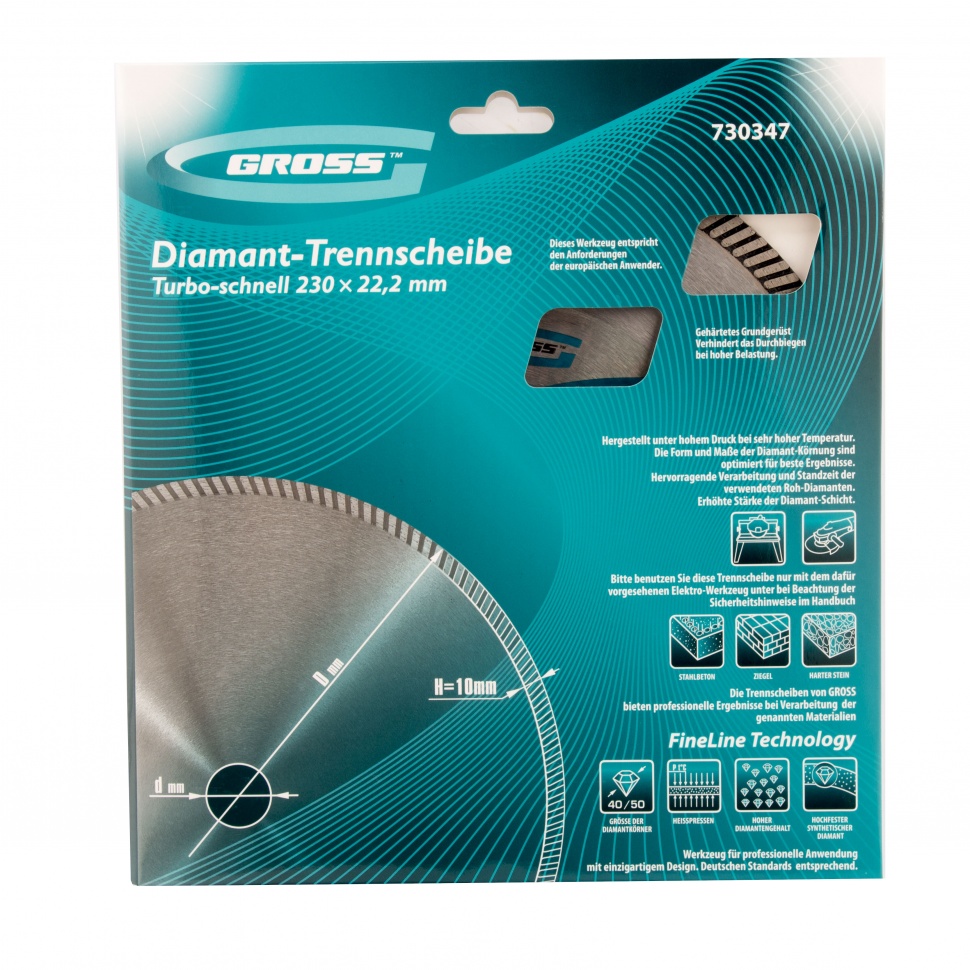 Диск алмазный, 230 х 22.2 мм, турбо, сухая резка Gross (730347)