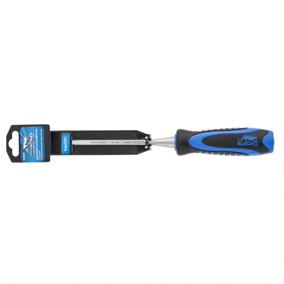 Долото-стамеска, плоская, 6 мм, двухкомпонентная рукоятка, металлический затыльник Барс (24631)