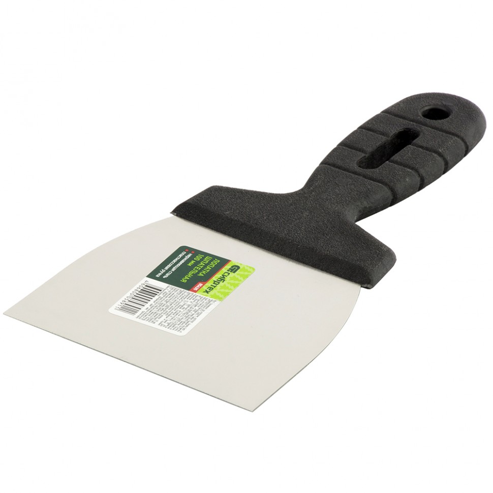 Шпательная лопатка из нержавеющей стали, 100 мм, пластмассовая ручка Сибртех (85435)