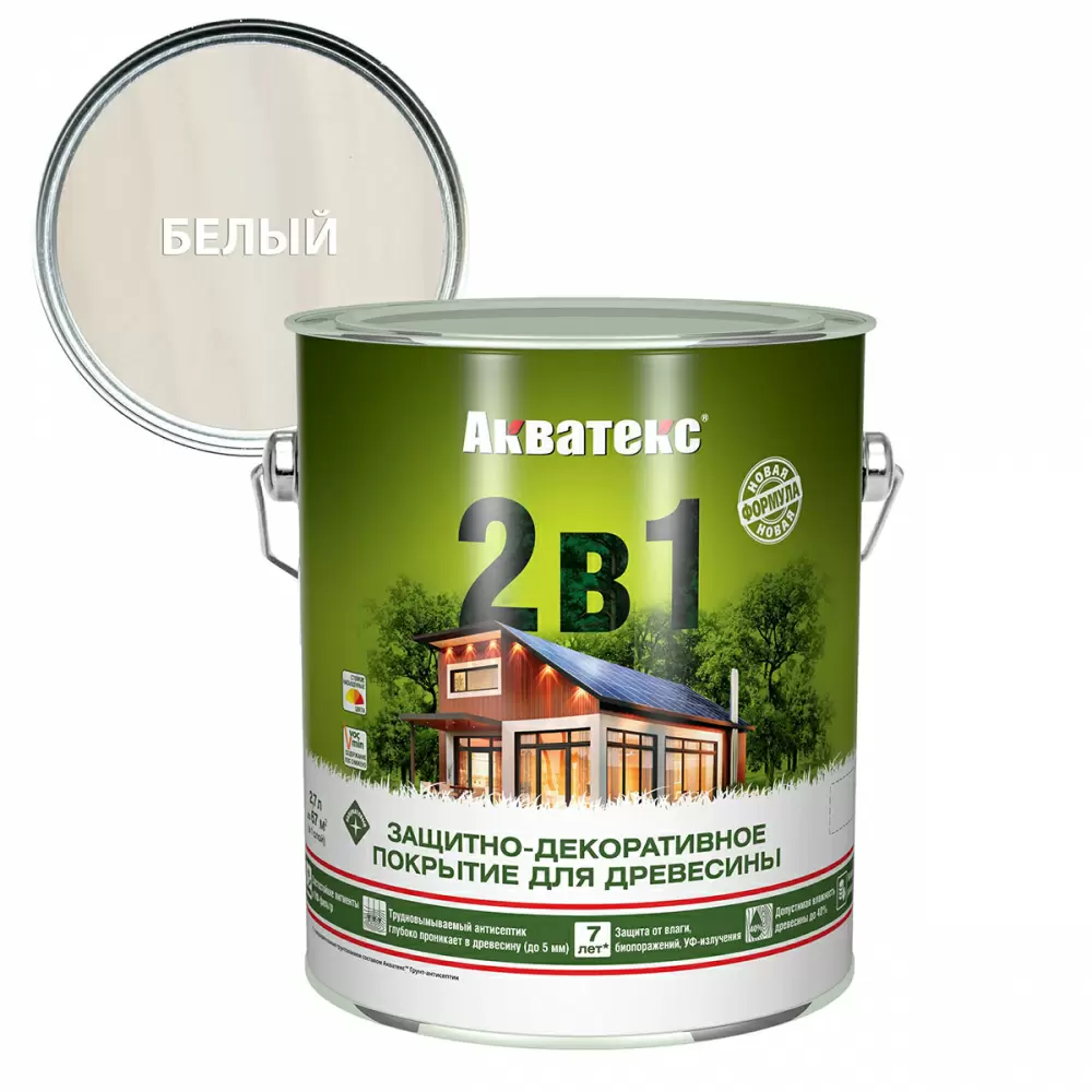 Акватекс 2 в 1 защит.-декор. покрытие для дерева алкидное полуматовое лессирующее, белый (2,7л)