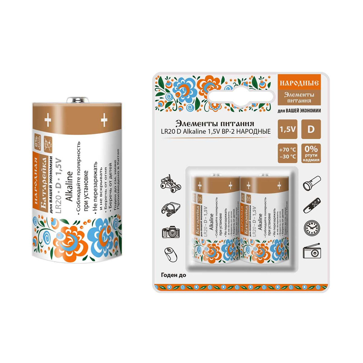 Батарейка "народная" lr20 тип d (2 шт. в блистере) (1/12/48) sq1702-0015