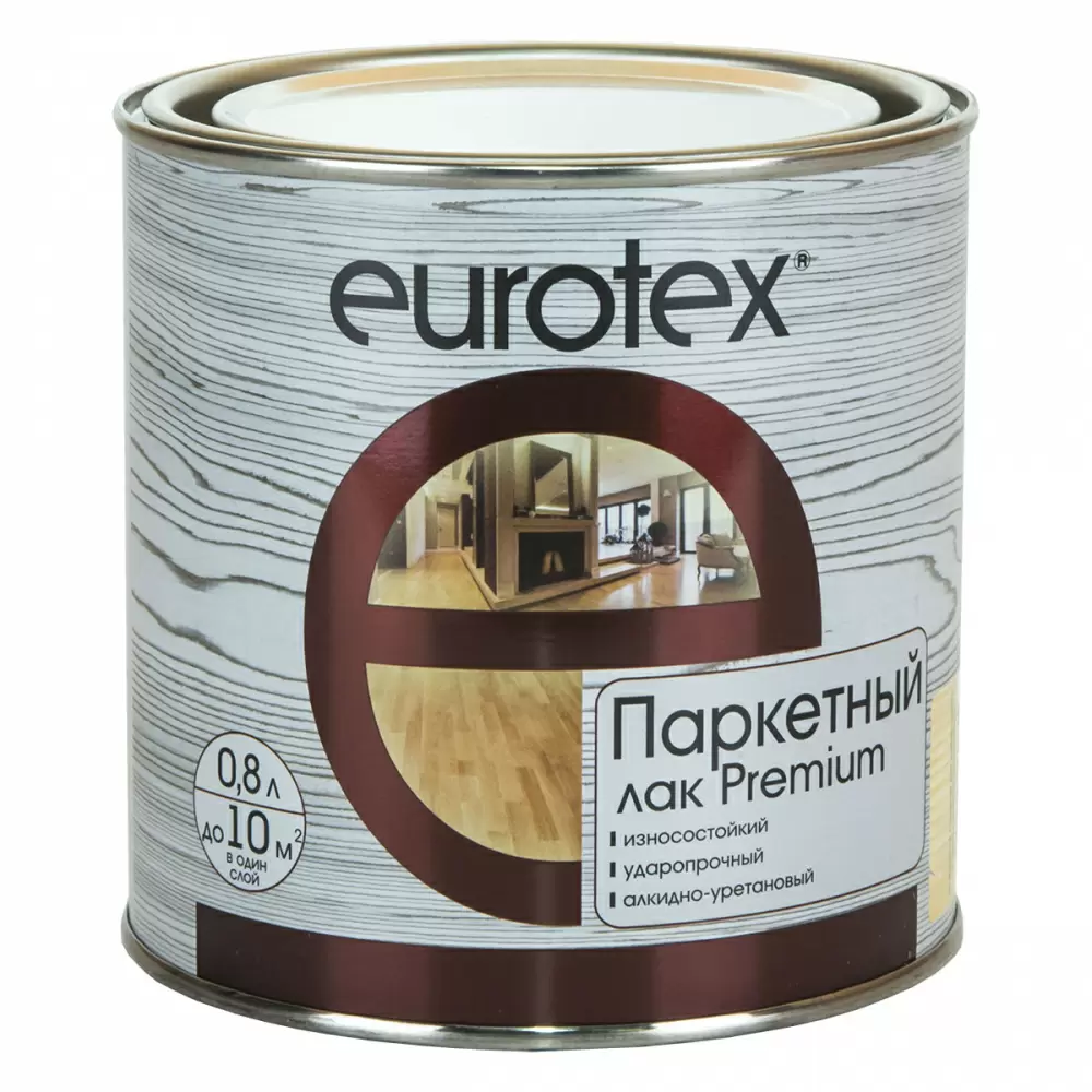 Eurotex Premium лак паркетный алкидно-уретановый, полуматовый (0,8л)