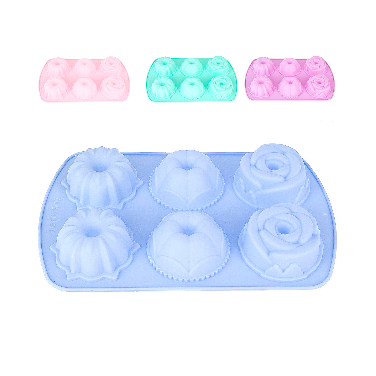Форма для выпечки силикон. "цветочный микс" 6 ячеек d=7 см, 27*17*3,5 см (1/144) 9902612