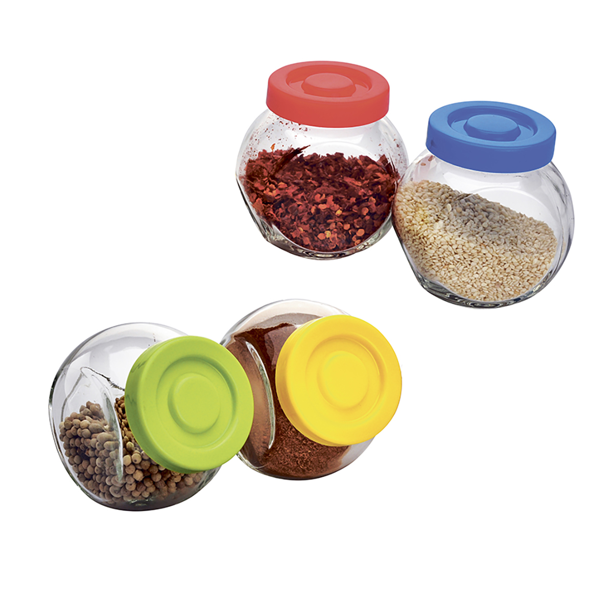 Банки для сыпучих продуктов 4 шт. х 0,15 л "vaso" стекло, пластик. крышки (1/12) "mallony"