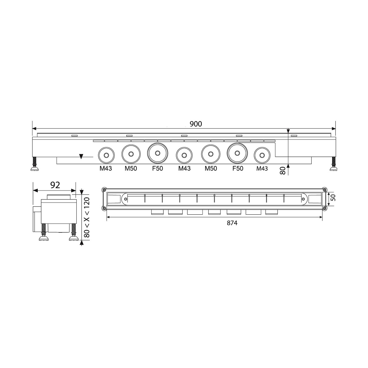 Трап лоток для душа "венеция" (квадратн. профиль l 900 мм) (1/4) "wirquin"