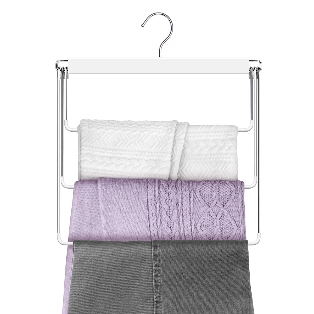 Вешалка-качели для брюк 3-х уровневая, с противоскольз. покрытием, белая (1/30) "valiant" wh-s3