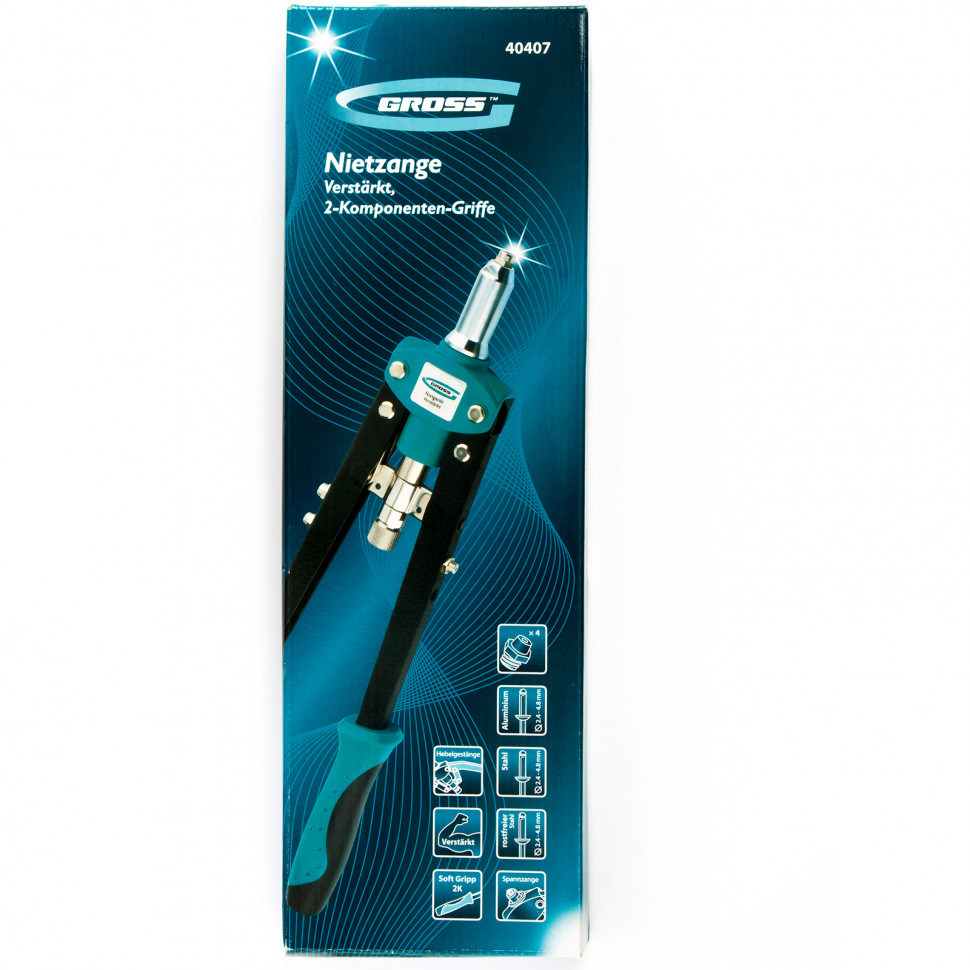 Заклепочник двуручный 420 мм, двухкомпонентные рукоятки, для заклепок 2.4-3.2-4.0-4.8 Gross (40407)