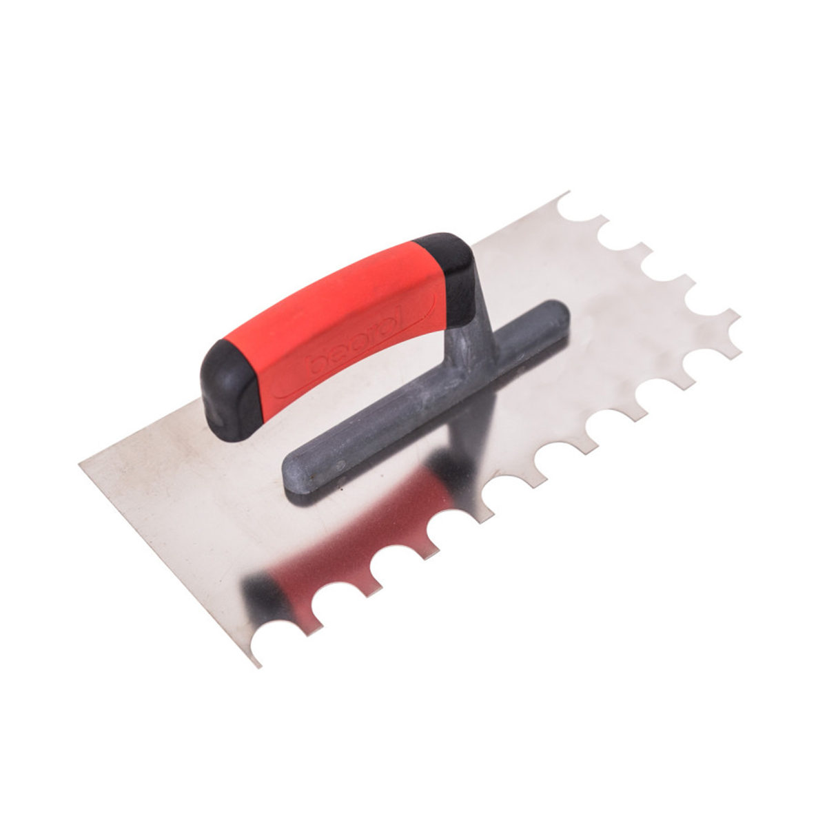 Гладилка зубчатая нержав. 270 x 130 мм полукруглый зуб 12 х 12 мм двухкомп. ручка (1/10) "beorol"