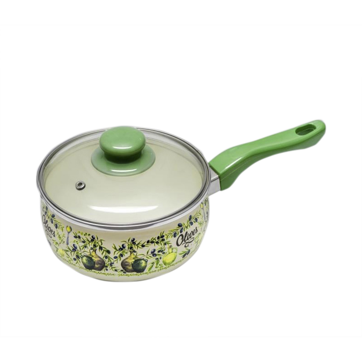 Ковш эмалиров. "олива" 1,65 л, 16 см стекл. крышка (1/6) "metrot"