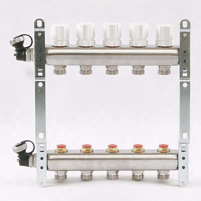 Колл. группа UNI-FITT 1"x3/4" ЕК 5 выходов с вентилями и дренажными клапанами - нерж.сталь