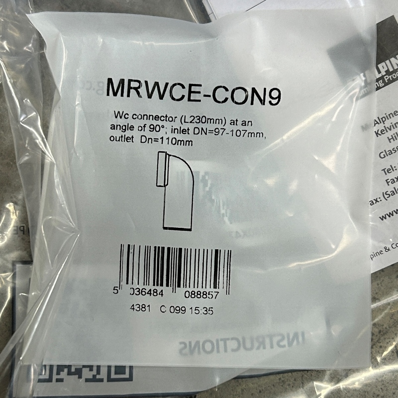 Труба McALPINE фановая L=230 мм под углом 90, вход 97-107 мм, выход 110 мм