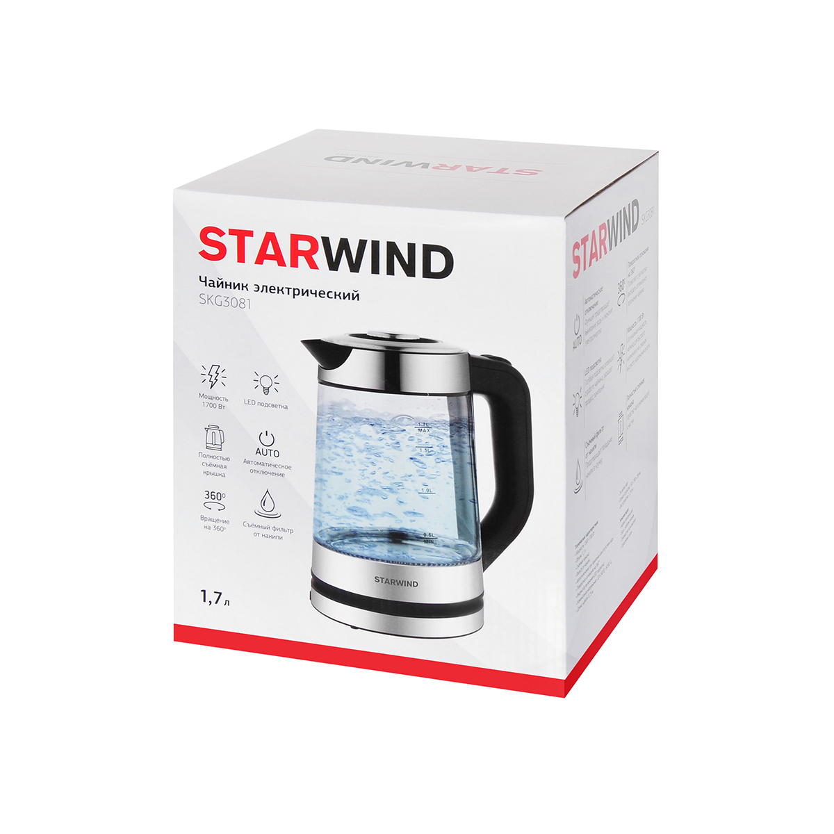 Чайник электр. skg3081 1,7 л стекло (1/12) "starwind"
