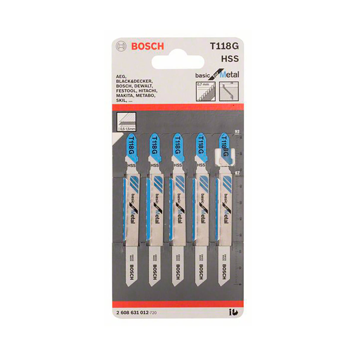 Полотна д/ эл. лобзика по металлу t118g  5 шт. 67 мм (1) "bosch" 2608631012