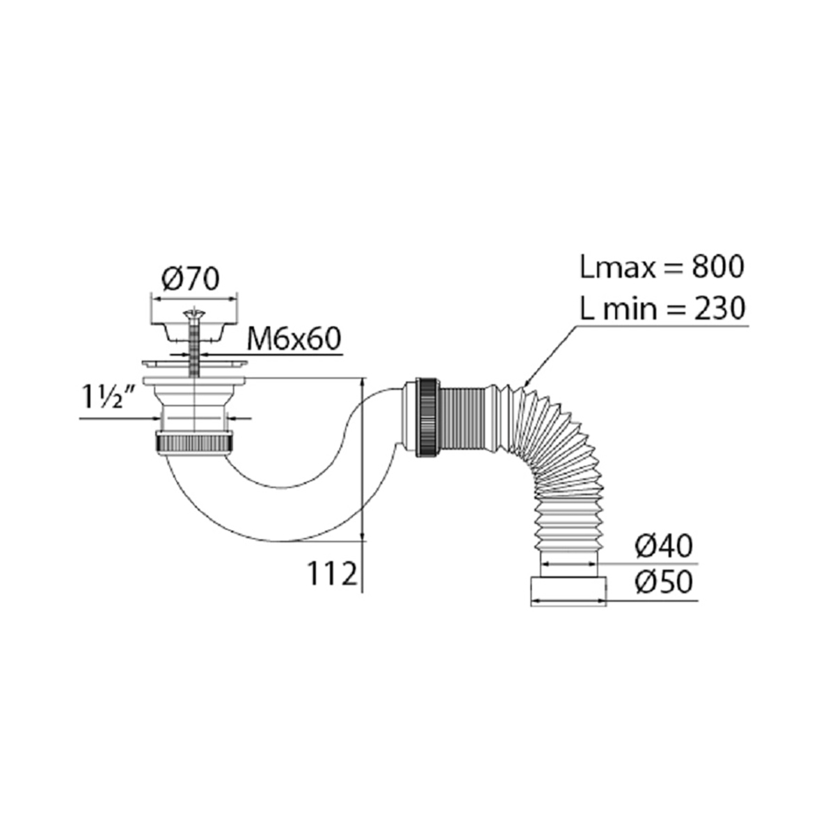 Сифон для душевого поддона "элит мини" с нерж. чашкой 70 мм и гофротрубой 800 мм (1/40) "вирпласт"
