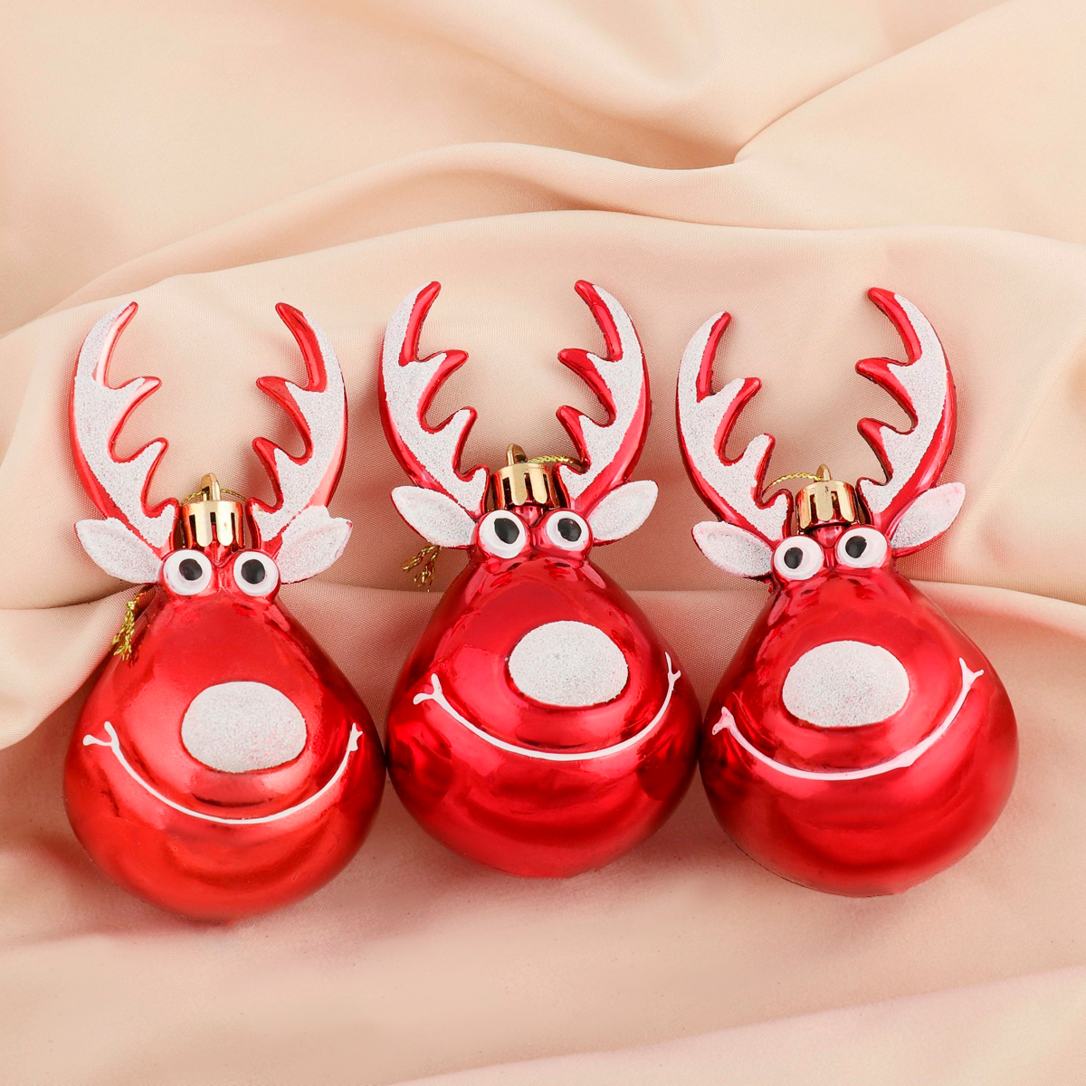 Украшение новогоднее "веселый олень" (набор 3 шт.) 11*6 см, красный "зимнее волшебство" 4196501