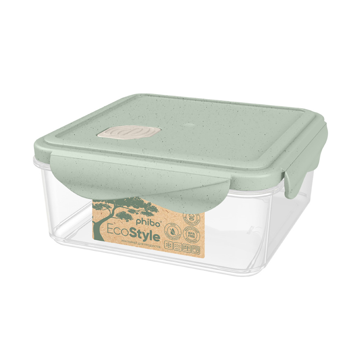 Контейнер для свч и холодильника "eco style" с клапаном 1 л (зеленый флэк) (1/20) "бытпласт"